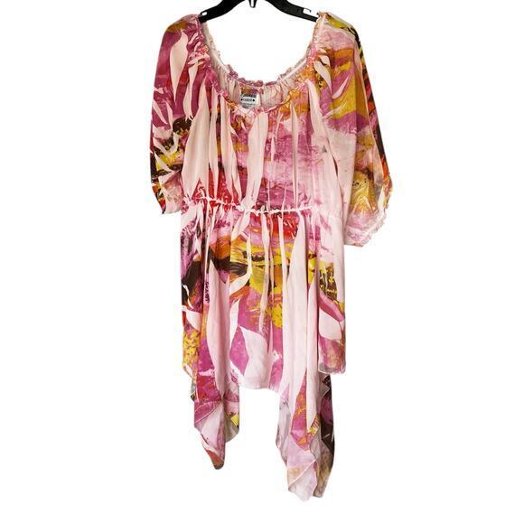 ESMERALDA  ballet core sheer whimsy fairy  hanky hem top bubblegum pink sz L - Picture 1 of 6
